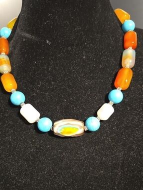 Vintage Boho Chunky Multi-Gemstone Beaded Statement Necklace 18"-21